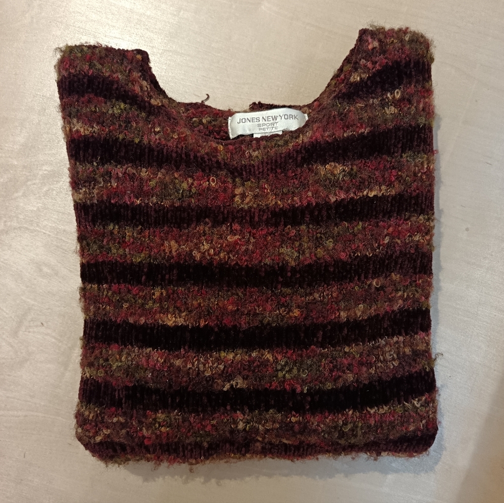Jones New York Burgundy Mohair Striped Sweater